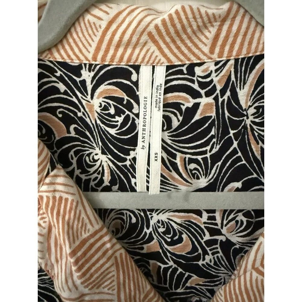 Anthropologie‎ Mix Print Pajama Top XXS Black women’s button up